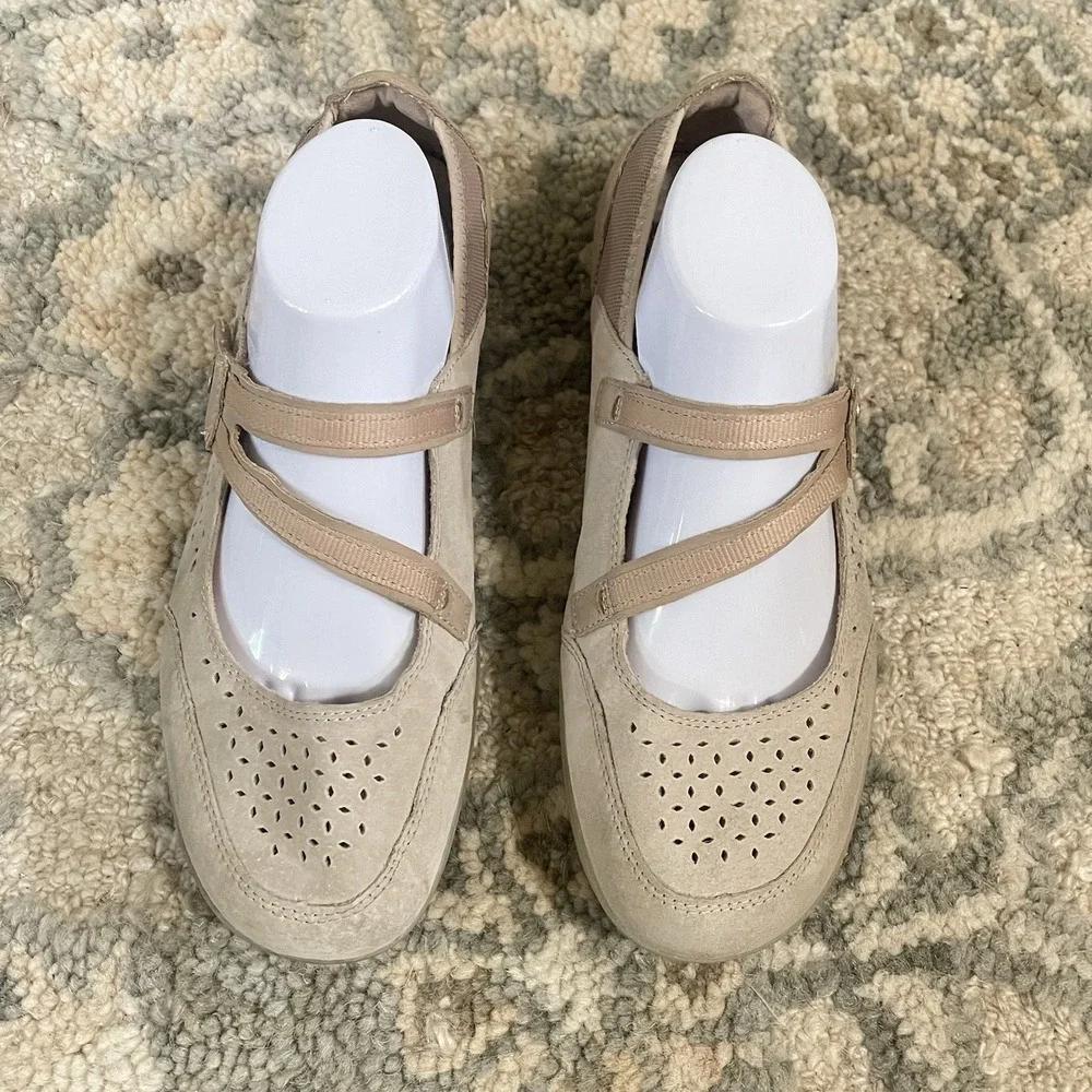 Earth Spirit Womens 11 Tan Suede Floral‎ Mary Jane Baller Flats Comfort